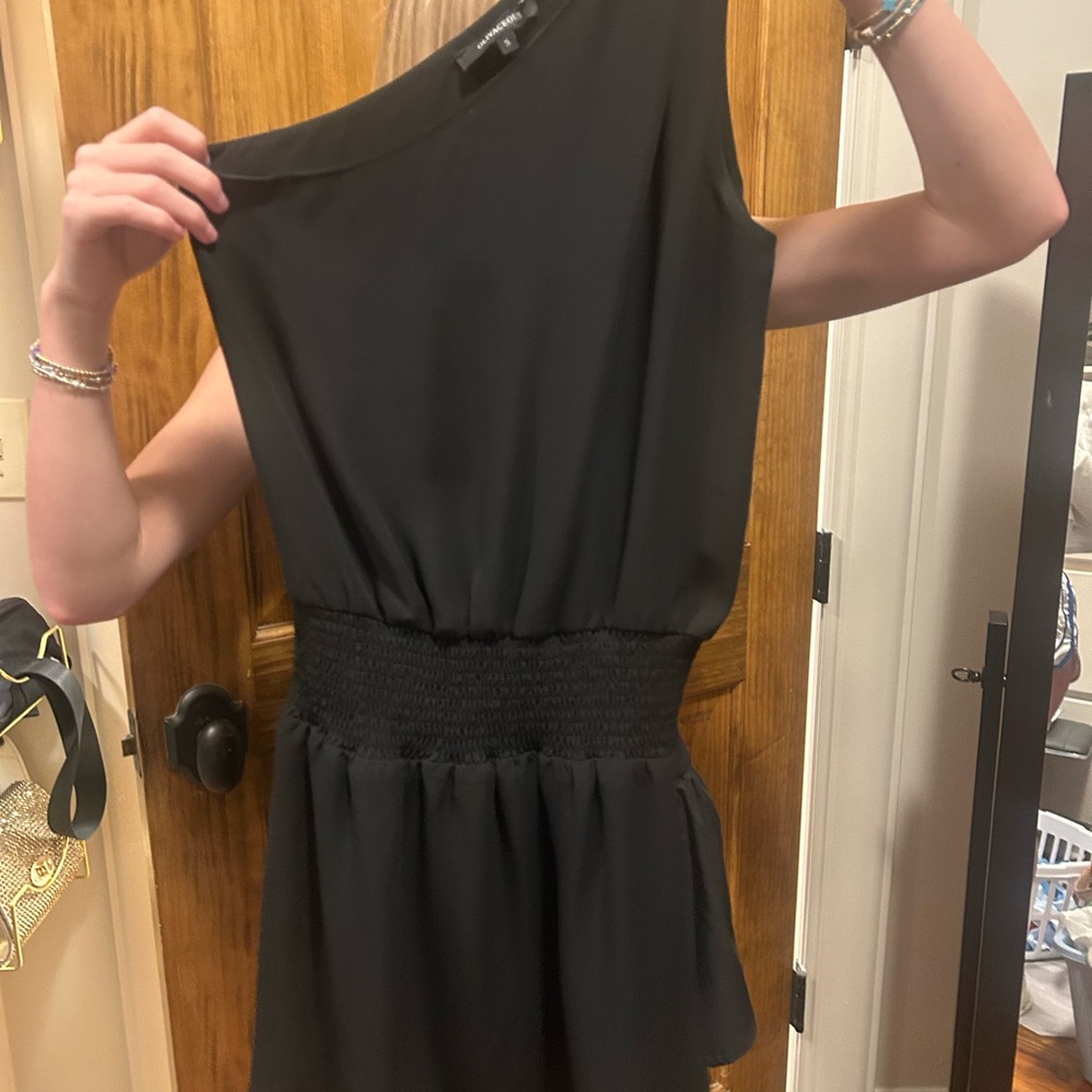 Olivaceous black one shoulder dress